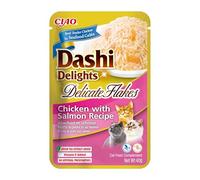 INABA Dashi Delights Delicate Flakes, Cibo Umido per Gatti con Pollo e Salmone, Fiocchi in Brodo di Pesce, Ricco di Proteine, Ingredienti Naturali, Pasto Complementare, 1 Confezione da 40 g