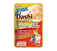INABA Dashi Delights Delicate Flakes, Cibo Umido per Gatti con Pollo, Tonno e Salmone, Fiocchi in Brodo di Pesce, Ricco di Proteine, Ingredienti Naturali, Pasto Complementare, 1 Confezione da 40 g