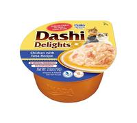 INABA Dashi Delights, Delicati Fiocchi in Brodo di Pollo con Tonno - Cibo Umido per Gatti con Dashi - Snack per Gatti Ricco di Proteine, Ingredienti Naturali - Pasto Complementare - 1 x 70gr