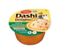 INABA Dashi Delights, Delicati Fiocchi in Brodo di Pollo e Fiocchi di Bonito - Cibo Umido per Gatti con Dashi - Snack per Gatti Ricco di Proteine, Ingredienti Naturali - Pasto Complementare - 1 x 70gr