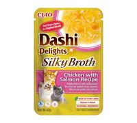 INABA Dashi Delights Silky Broth, Cibo Umido per Gatti con Pollo e Salmone, Brodo di Pesce, Ricco di Proteine, Ingredienti Naturali, Pasto Complementare, 1 Confezione da 40 g