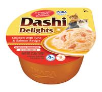 INABA GATTO DASHI DELIGHTS ADULTO RICETTA POLLO, TONNO & SALMONE CUP 70 GR