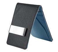 INACMWIH Portafogli sottili minimalisti in pelle bicolore da uomo con fermasoldi blu