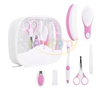 Inapy - Bebé Set di Igiene - Migliore per Neonato, Bambino, Bebé- Buono Bambino Doccia Regalo - Completo 7 pcs Cura Set di Tagliaunghie , Spazzola Capelli , Pettine , Spazzolino Denti & Dito Spazzolino Denti , Forbici , Lima (Rosa)