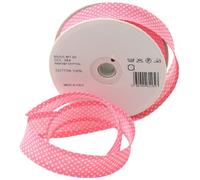 Inastri - Nastro sbieco di Cotone 25/5/ 5 mm, Rosa a Pois Bianchi 264