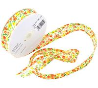 Inastri - Rotolo di Nastro sbieco in Cotone 20 m x 1 Pollice con Motivo Floreale Arancione e Giallo