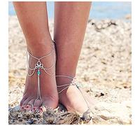 Inateannal Boho Stratificato Turchese Caviglia Argento Nappe Sandali A Piedi Nudi Braccialetto Punta Anello Piede Cavigliere Estate Spiaggia Braccialetto Piede Catena Gioielli Per Donne E Ragazze