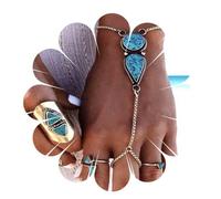 Inateannal Bracciale Turchese Schiavo Bracciale Turchese Anello Dito Bracciale Turchese Vintage Bracciale Da Polso Argento Mano Imbracatura Catena Gioielli Per Le Donne E Le Ragazze