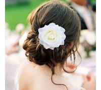 Inateannal Fermaglio per capelli con grande fiore bianco, fermaglio per capelli con rosa bianca, forcine per capelli grandi e floreali, spilla da sposa, fermaglio per capelli a due vie, gioielli da