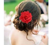 Inateannal Fermaglio per capelli con grande fiore rosso, fermaglio per capelli a forma di rosa rossa, forcine per capelli grandi e floreali, spilla da sposa, fermaglio per capelli a due vie, gioielli
