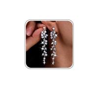 Inateannal Lunghi Orecchini Di Cristallo Lampadario Foglia D'argento Cz Orecchini A Goccia Strass Orecchini Cubici Zirconia Orecchini Da Sposa Strass Orecchini Da Sposa Gioielli Per Donne E Ragazze