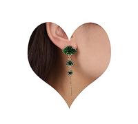 Inateannal Orecchini Vintage A Foglia Di Loto Verde Orecchini A Goccia A Foglia Di Loto Orecchini D'oro A Foglia Lunga Con Nappina Orecchini A Perno A Fiore Verde Gioielli Per Donne E Ragazze