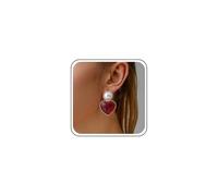Inateannal Smalto Cuore Orecchini Pendenti Rosso Grande Cuore Amore Orecchini D'oro Perle Rotonde Dichiarazione Perla Amore Goccia Orecchino Gioielli Per Le Donne