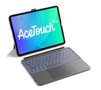Inateck Custodia Tastiera iPad Air 13", Touchpad Gigante Alta Precisione | iPad Pro 12.9", magnetico rimovibile, vert/orizz, retroilluminato 7 colori, porta penna nascosto, AceTouch, Grigio