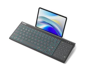 Inateck Tastiera Bluetooth per tablet, tastiera numerica 2 in 1 e touchpad, retroilluminazione a 7 colori e supporto nascosto, 3 canali BT, compatibile con iPad 10/9/iPad Pro/iPad Air/Samsung/Android