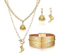 Inbagi Set di 3 gioielli bohémien occidentali da donna turchese set di gioielli vintage orecchini braccialetto collana bohémien occidentale per donne cowboy cowgirl, as pictures shown, pelle, lega