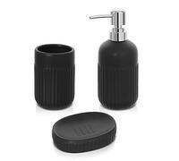 Inbagno Accessori Bagno da appoggio in Set Completo 3 Pezzi, Kit Accessori appoggio con Dispenser, portaspazzolini e Porta saponetta, in Ceramica, Linea Cup