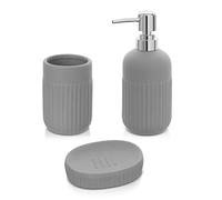 Inbagno Accessori Bagno da appoggio in Set Completo 3 Pezzi, Kit Accessori appoggio con Dispenser, portaspazzolini e Porta saponetta, in Ceramica, Linea Cup