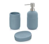 Inbagno Accessori Bagno da appoggio in Set Completo 3 Pezzi, Kit Accessori appoggio con Dispenser, portaspazzolini e Porta saponetta, in Ceramica, Linea Cup