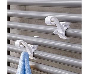 Inbagno Appendini per termoarredo set 2 pezzi, coppia ganci per scaldasalviette, portasciugamani per radiatore, colore bianco, installazione a scatto