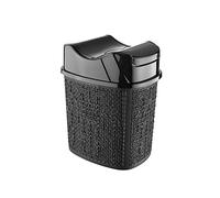 Inbagno Cestino Bagno in plastica con Doppio Coperchio Basculante, Design Moderno con Motivi a Intreccio, capienza 5 lt (Nero)