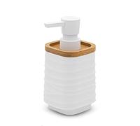 Inbagno Dispenser Sapone Bianco 400 ml, ABS e bambù Naturale, Linea Wave (Dispenser)