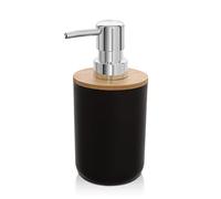 Inbagno Dispenser Sapone Nero 280 ml, ABS e Legno bambù, Linea Surf