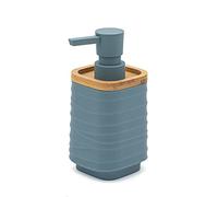 Inbagno Dispenser Sapone Turchese Cobalto 400 ml, ABS e bambù Naturale, Linea Wave (Dispenser)
