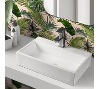 Inbagno Lavabo Rettangolare da Appoggio 52x35 Cm in Ceramica Bianca con Foro Rubinetto