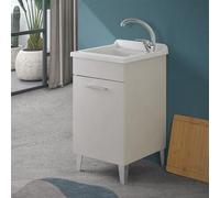 Inbagno Lavatoio con mobile 45x50 cm grigio calce con 1 anta, vaschetta in resina con piletta e sifone incluso, MOON