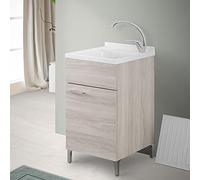 Inbagno Lavatoio con mobile e vasca in Resina resistente agli acidi, Completo di ASSE di Lavaggio e Kit sifone + piletta (45x50 cm 1 Anta, Rovere Grigio)