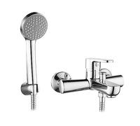 Inbagno Miscelatore Vasca con Kit doccetta, Cromato Lucido in Ottone, Completo di Supporto a Parete e Flessibile, Paco