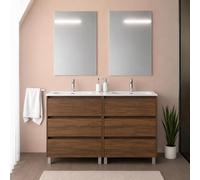 Inbagno Mobile Bagno a Terra 120 cm Noce Maya 6 Cassetti Doppia Vasca Gaya