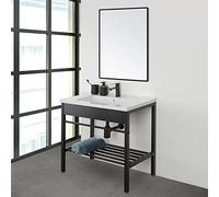 Mobile bagno a terra 60 cm nero opaco, stile industrial completo di lavandino e specchio reversibile, Borg (Larghezza 60 cm)