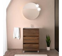 Inbagno Mobile bagno a terra 60 cm noce maya con lavabo in ceramica | lavabo ad incasso, 3 cassetti, Chiusura soft-close, Linea GAYA