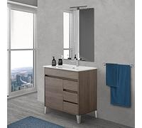 Inbagno Mobile Bagno a Terra 80 cm, Linea Way 3 cassetti + Un’Anta, Completo di lavabo e Specchio (Rovere Scuro)