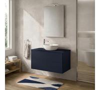 Inbagno Mobile Bagno Portalavabo 100 cm Sospeso Blu con Top - Mobiletto per Lavabo da Appoggio a Due Cassetti Push-Pull - Base Già Montata Linea Tierra