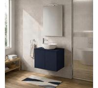 Inbagno Mobile Bagno Portalavabo 60 cm Sospeso Blu con Top - Mobiletto per Lavabo da Appoggio a Due Ante Push-Pull - Base Già Montata Linea Tierra