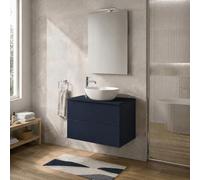 Inbagno Mobile Bagno Portalavabo 70 cm Sospeso Blu con Top - Mobiletto per Lavabo da Appoggio a Due Cassetti Push-Pull - Base Già Montata Linea Tierra