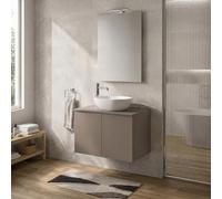 Inbagno Mobile Bagno Portalavabo 80 cm Sospeso Tortora con Top - Mobiletto per Lavabo da Appoggio a Due Ante Push-Pull - Base Già Montata Linea Tierra