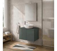 Inbagno Mobile Bagno Portalavabo 80 cm Sospeso Verde con Top - Mobiletto per Lavabo da Appoggio a Due Ante Push-Pull - Base Già Montata Linea Tierra