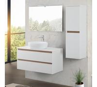 Inbagno Mobile bagno sospeso 100 cm bianco e rovere africa con 2 cassetti soft-close, lavabo da appoggio in ceramica e specchio reversibile 60x80 cm, KLEO
