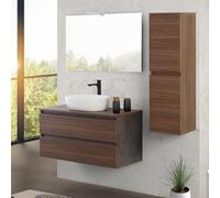 Inbagno Mobile bagno sospeso 100 cm ossido e noce canaletto con top, lavabo in appoggio e specchio reversibile 60x80 cm, KLEO