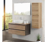 Inbagno Mobile bagno sospeso 100 cm ossido e rovere africa con top, lavabo in appoggio e specchio reversibile 60x80 cm, KLEO