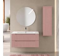Inbagno Mobile Bagno Sospeso 100 cm Rosa Cannettato Lavabo e Specchio Wise