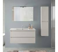 Inbagno Mobile bagno sospeso 100 cm rovere bianco con pensile H 125, completo di lavabo e specchiera a filo reversibile, NADIA