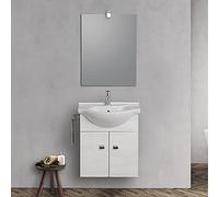 Inbagno Mobile Bagno sospeso 55 cm Salvaspazio Compatto, Include lavabo in Ceramica Specchio e Lampada LED (Rovere Bianco)