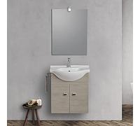 Inbagno Mobile Bagno sospeso 55 cm Salvaspazio Compatto, Include lavabo in Ceramica Specchio e Lampada LED (Rovere Grigio)