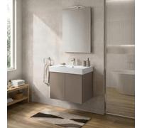 Inbagno Mobile Bagno Sospeso 60 cm Tortora - Mobiletto Lavabo Moderno a Due Ante Push and Pull - Mobile Già Montato con Lavandino in Resina Linea Tierra