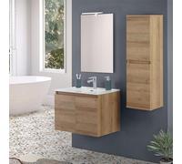 Inbagno Mobile bagno sospeso 70 cm rovere africa con 2 ante soft-close, lavabo in ceramica e specchio reversibile 60x80 cm, KLEO